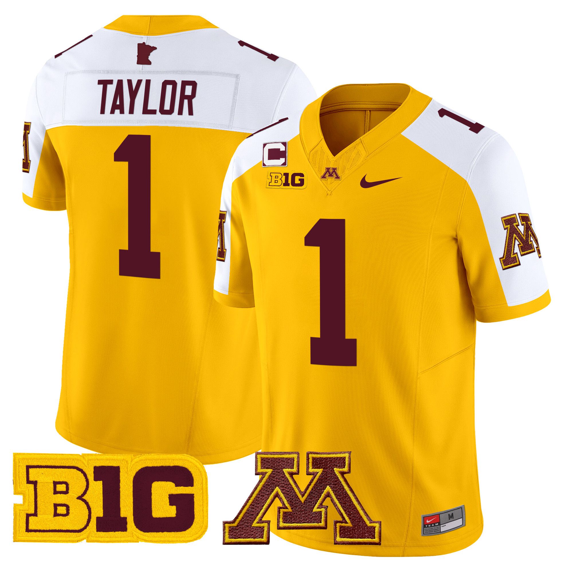 Men Minnesota Golden Gophers 1 Taylor Yellow Nike 2024 Vapor Limited NCAA Jersey